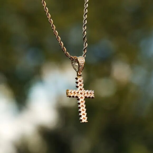 20" Womens 2ct Diamond 14K Gold Rope Chain Cross Necklace 14 K Silver Jewelry - Picture 5 of 9